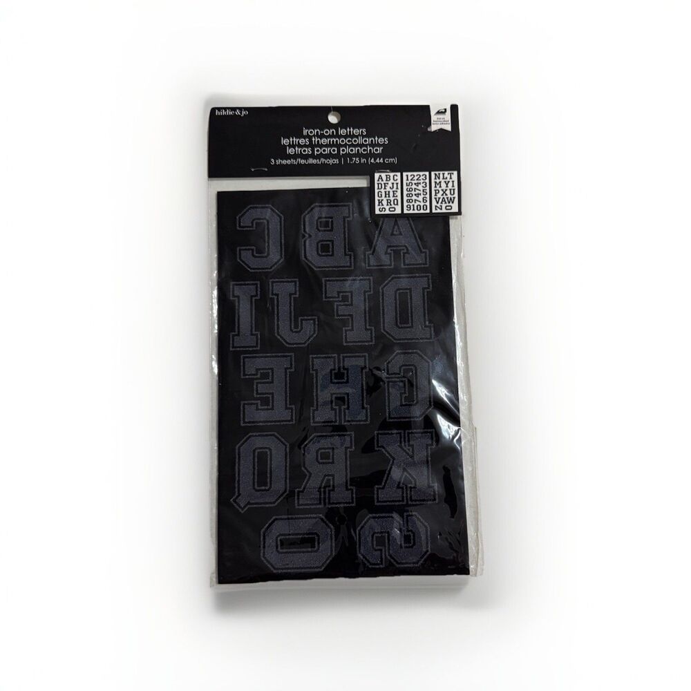 Hildie Jo Iron on Letters Numbers Black 1.75 Inch Transfer 3 Sheets Varsity